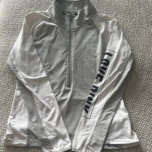 PINK Victoria's Secret Gray and White Pullover with Logo Sleeve